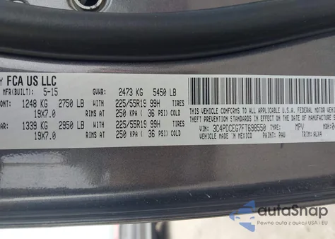 2015 Dodge Journey R/T from USA, damaged, VIN 3C4PDCEG7FT698550